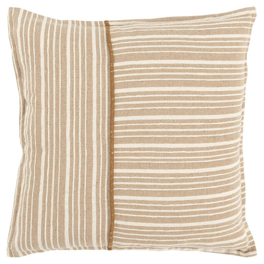 20" Natural and Ivory Striped Cotton Throw Pillow