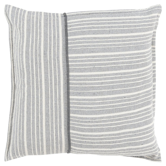 20" Gray and Ivory Striped Cotton Throw Pillow