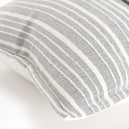 20" Gray and Ivory Striped Cotton Throw Pillow