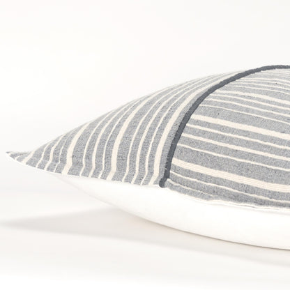 20" Gray and Ivory Striped Cotton Throw Pillow