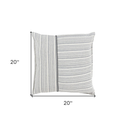 20" Gray and Ivory Striped Cotton Throw Pillow