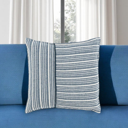 20" Blue and White Cotton Pillow With Embroidery Edges