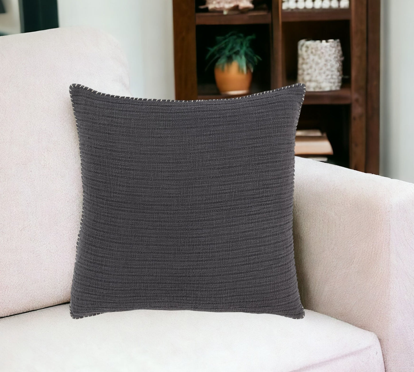 22" Charcoal Striped Cotton Throw Pillow