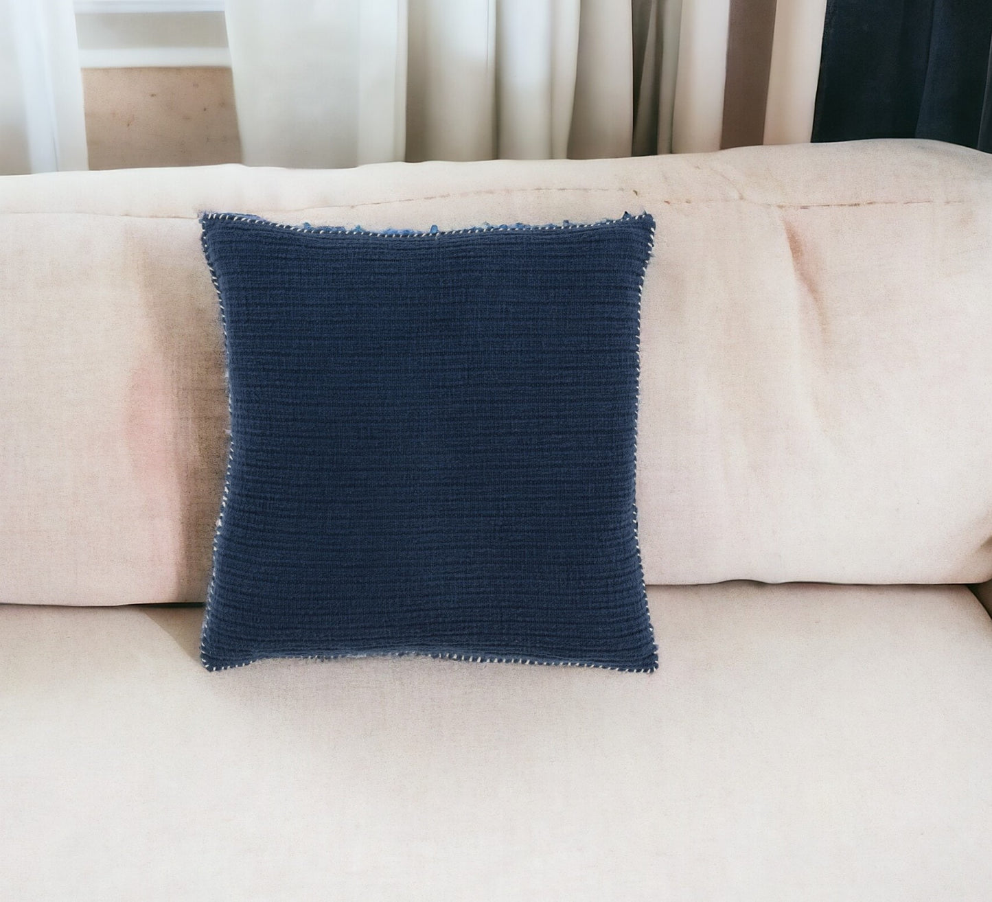 22" Navy Blue Striped Cotton Throw Pillow