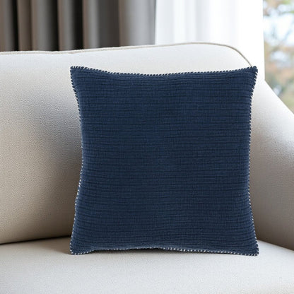 22" Navy Blue Striped Cotton Throw Pillow