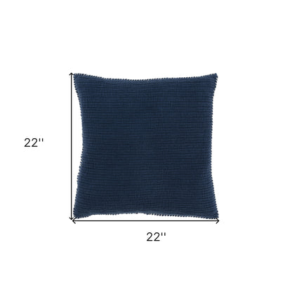 22" Navy Blue Striped Cotton Throw Pillow