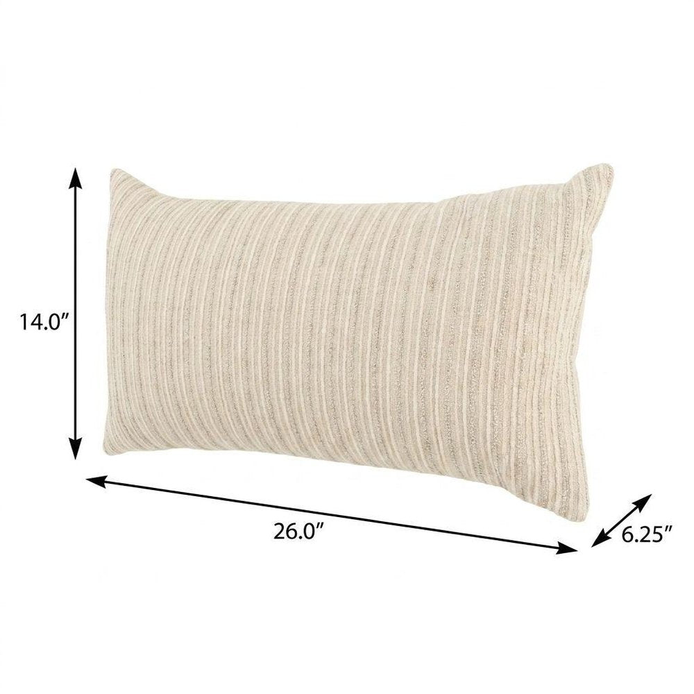 14" X 26" Natural Lumbar Striped Cotton Blend Throw Pillow