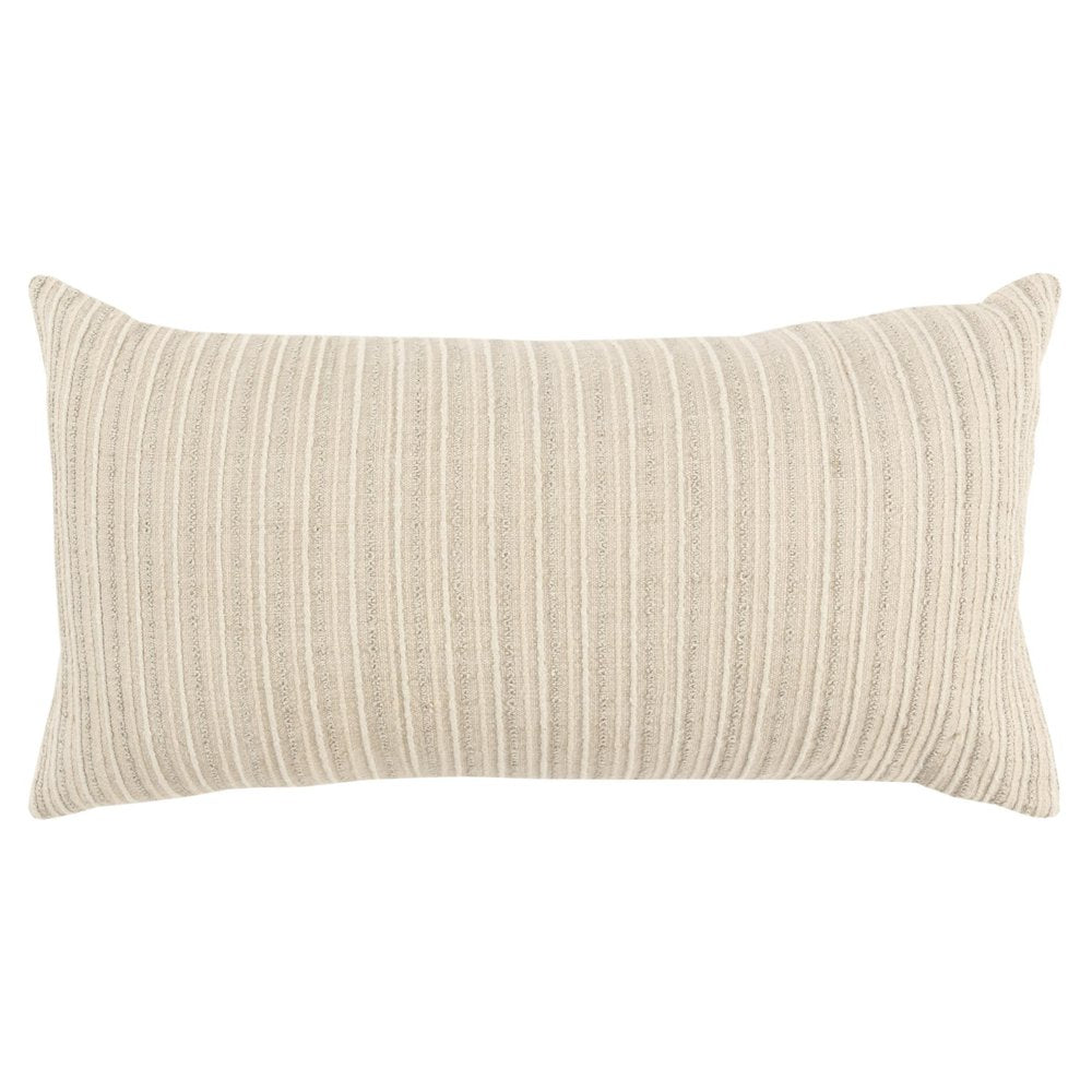 14" X 26" Natural Lumbar Striped Cotton Blend Throw Pillow