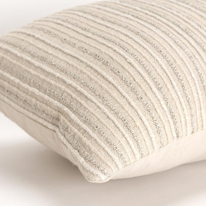 14" X 26" Natural Lumbar Striped Cotton Blend Throw Pillow