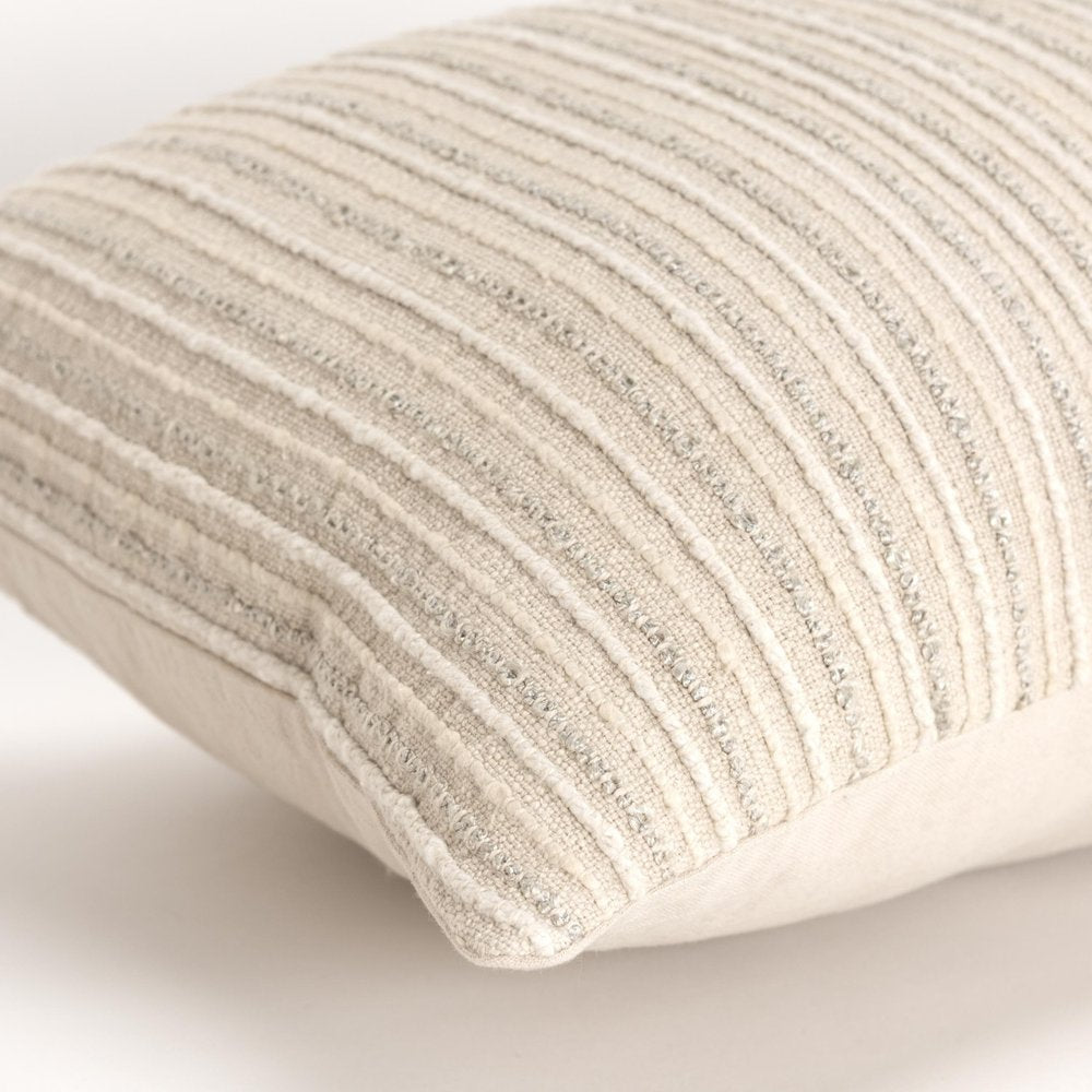 14" X 26" Natural Lumbar Striped Cotton Blend Throw Pillow
