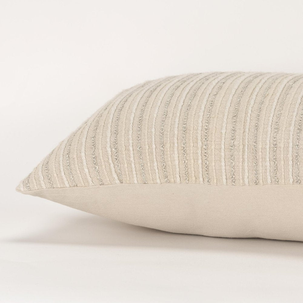 14" X 26" Natural Lumbar Striped Cotton Blend Throw Pillow