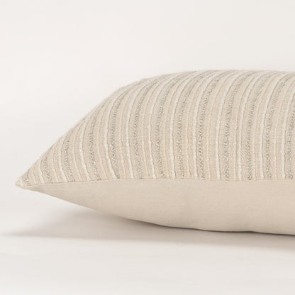 14" X 26" Natural Lumbar Striped Cotton Blend Throw Pillow