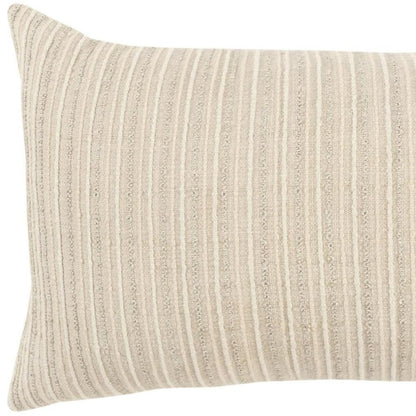 14" X 26" Natural Lumbar Striped Cotton Blend Throw Pillow