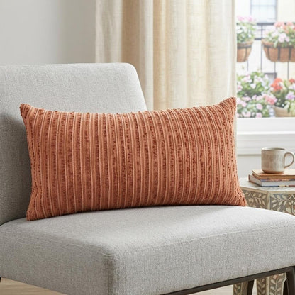 14" X 14" Terra Cotta Striped Cotton Blend Throw Pillow