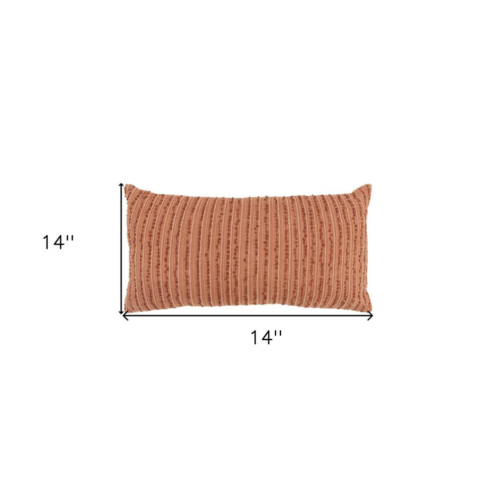 14" X 14" Terra Cotta Striped Cotton Blend Throw Pillow