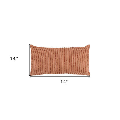 14" X 14" Terra Cotta Striped Cotton Blend Throw Pillow