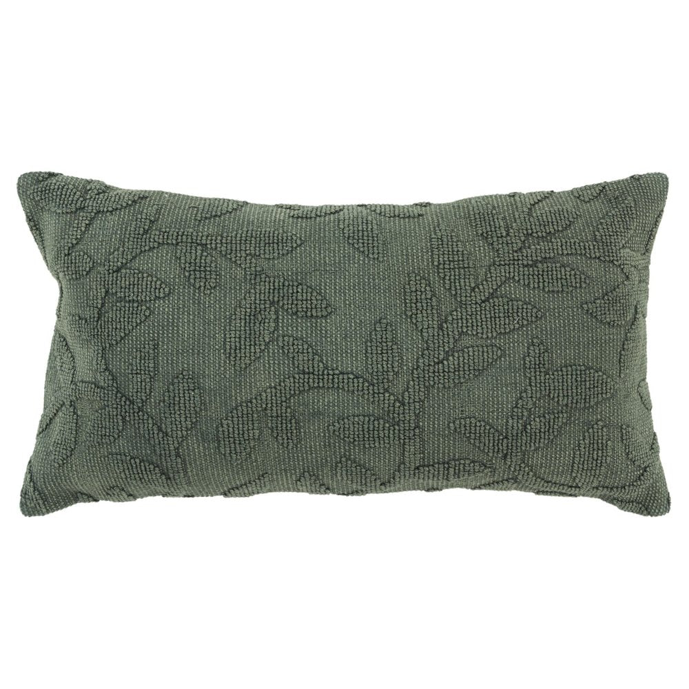 14" X 26" Green Cotton Lumbar Throw Pillow With Texture