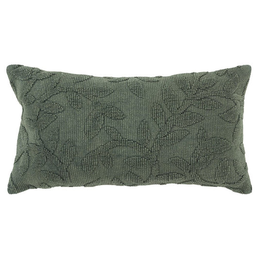 14" X 26" Green Cotton Lumbar Throw Pillow With Texture