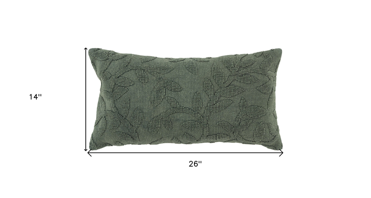 14" X 26" Green Botanical Cotton Throw Pillow With Texture