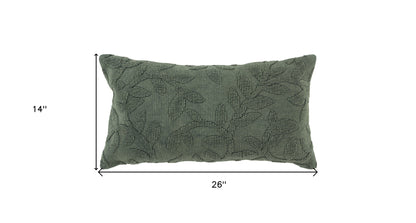 14" X 26" Green Botanical Cotton Throw Pillow With Texture