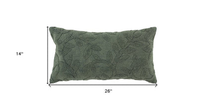 14" X 26" Green Cotton Lumbar Throw Pillow With Texture