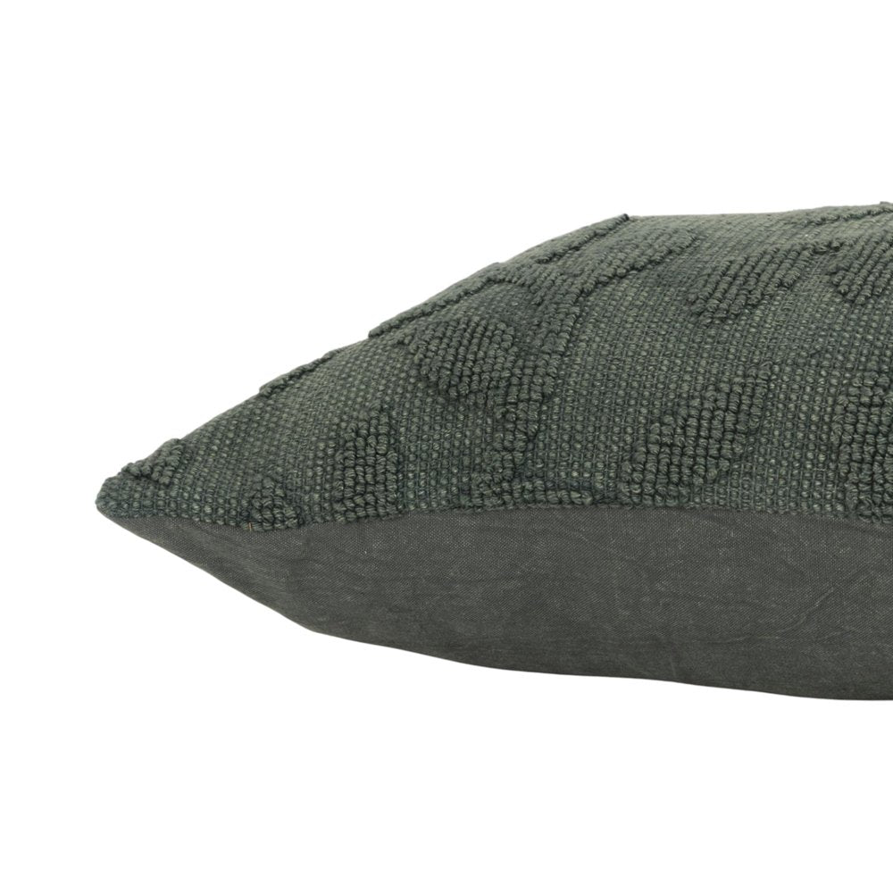14" X 26" Green Cotton Lumbar Throw Pillow With Texture