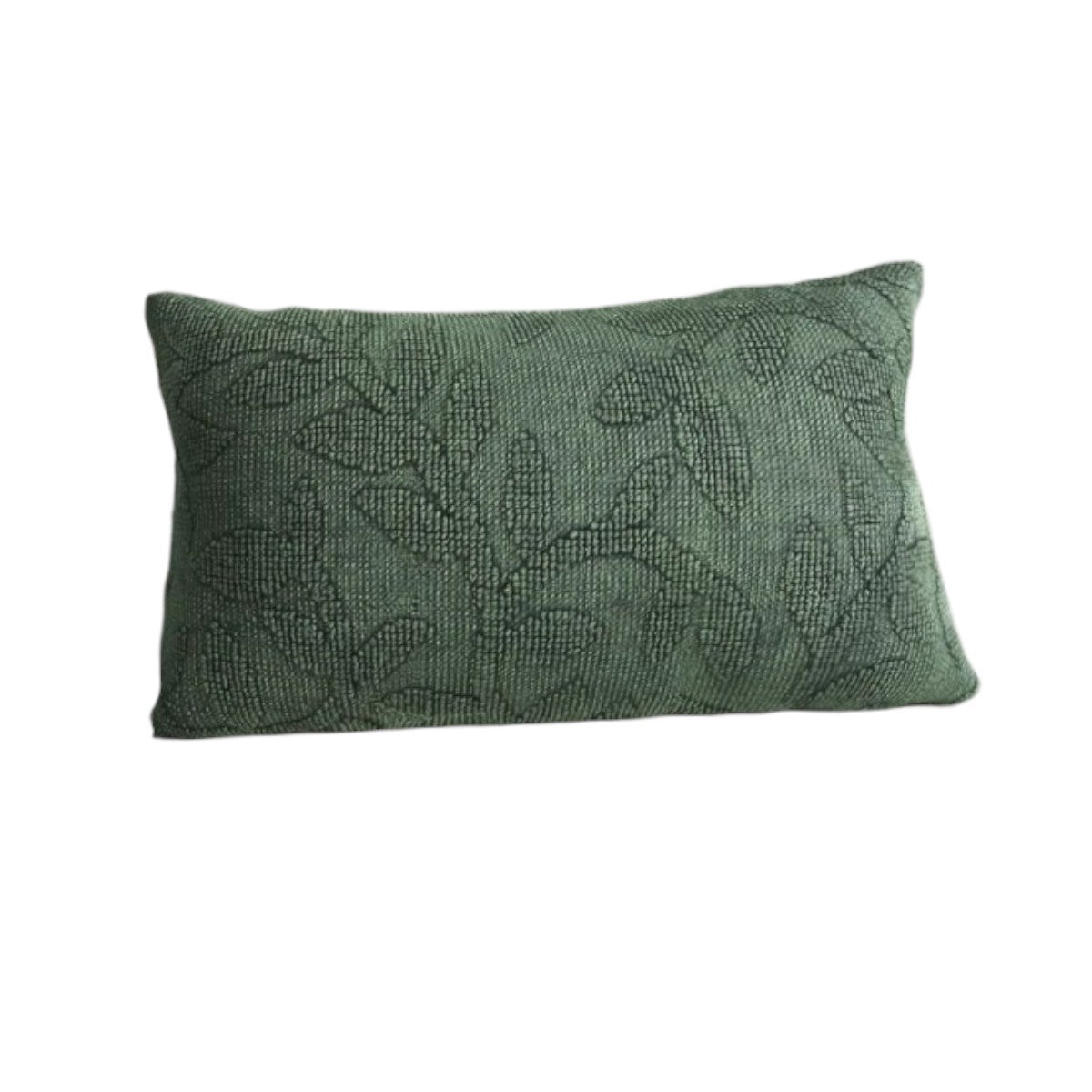 14" X 26" Green Botanical Cotton Throw Pillow With Texture