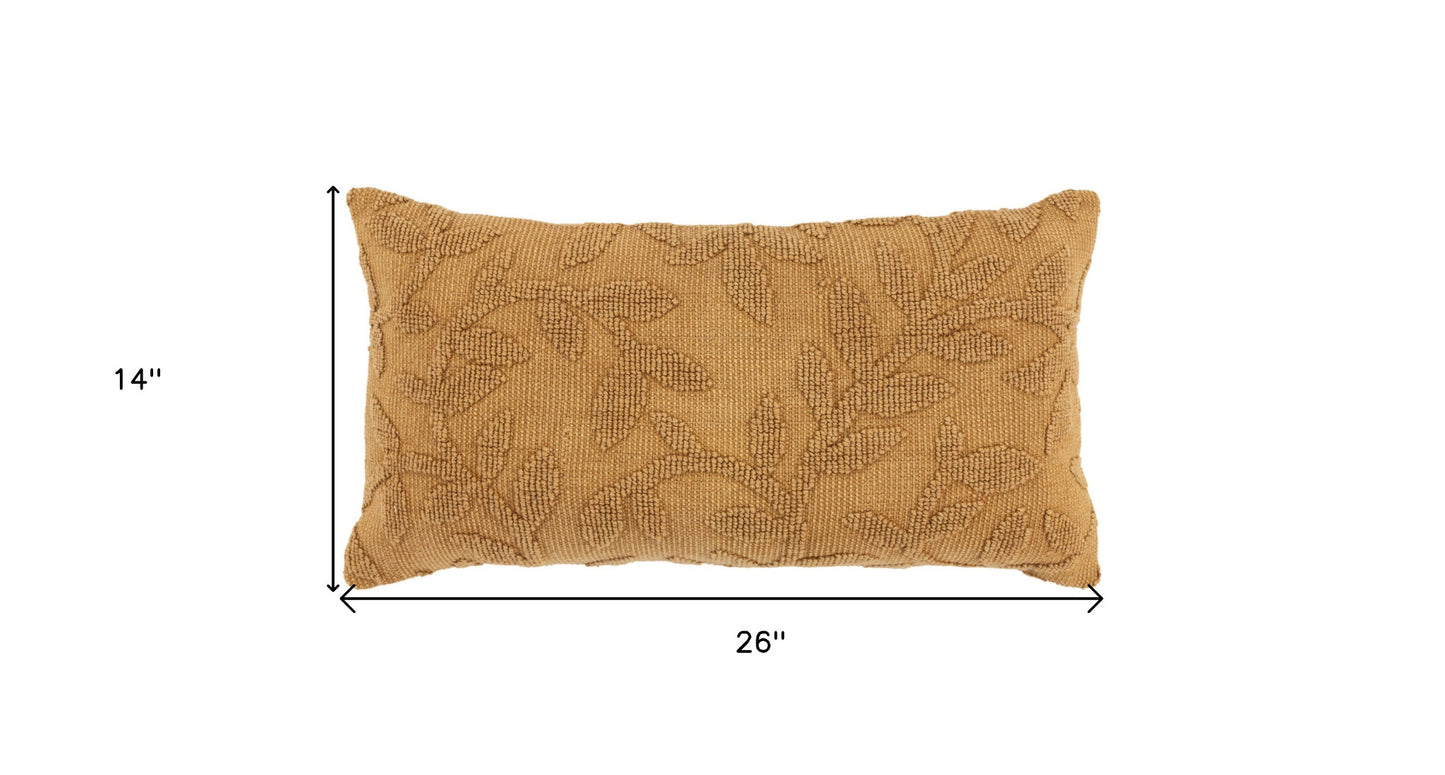 14" X 26" Pumpkin Botanical Cotton Throw Pillow With Texture