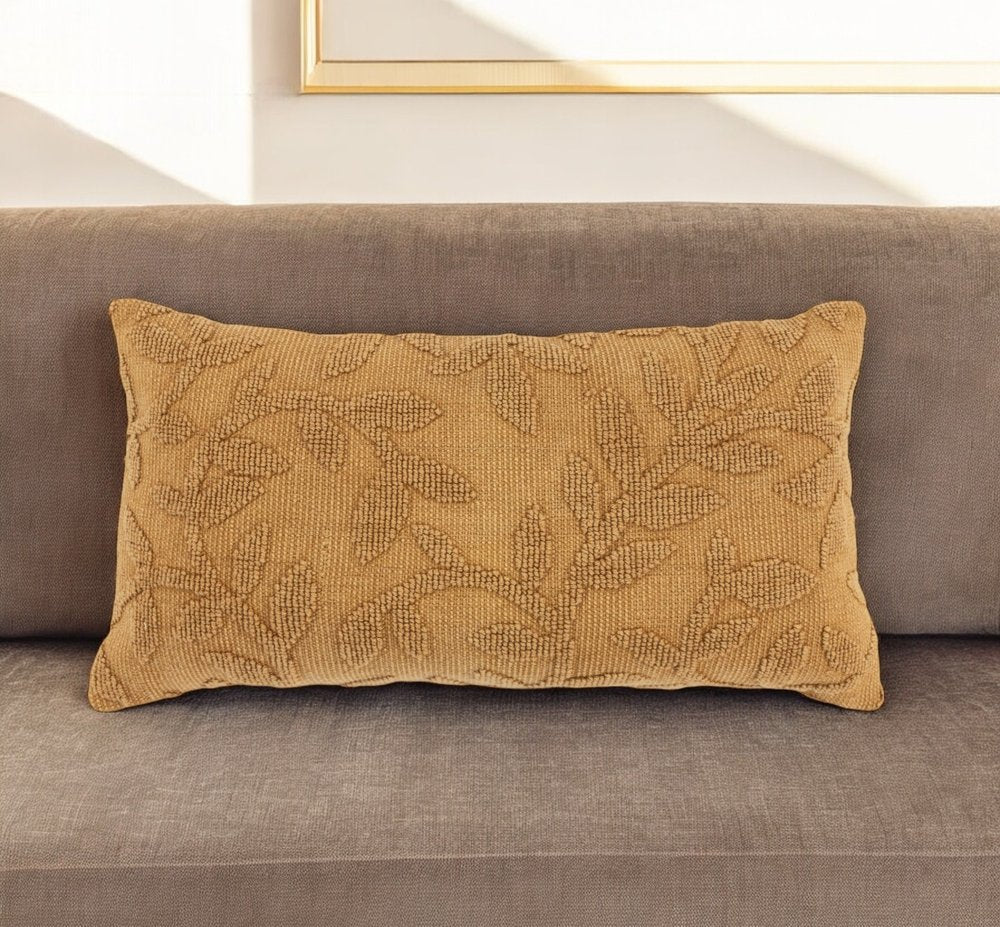 14" X 26" Pumpkin Cotton Lumbar Throw Pillow With Texture