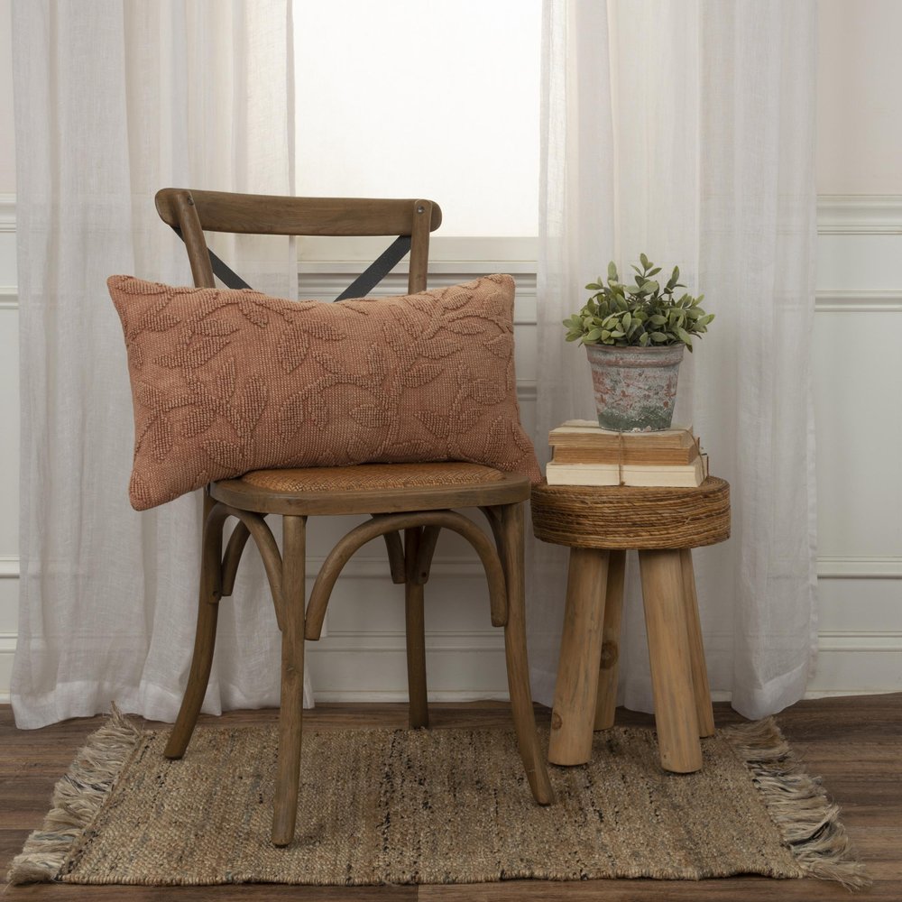 14" X 26" Terra Cotta Cotton Lumbar Throw Pillow With Texture