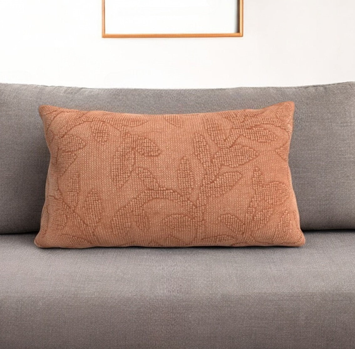 14" X 26" Terra Cotta Botanical Cotton Throw Pillow With Texture