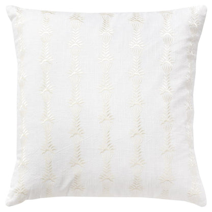 20" White Cotton Throw Pillow With Embroidery