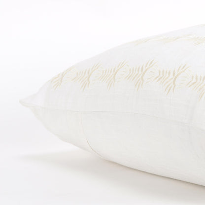 20" White Botanical Stripe Cotton Throw Pillow With Embroidery