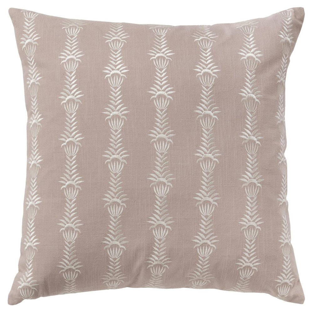 20" Pink and White Cotton Throw Pillow With Embroidery