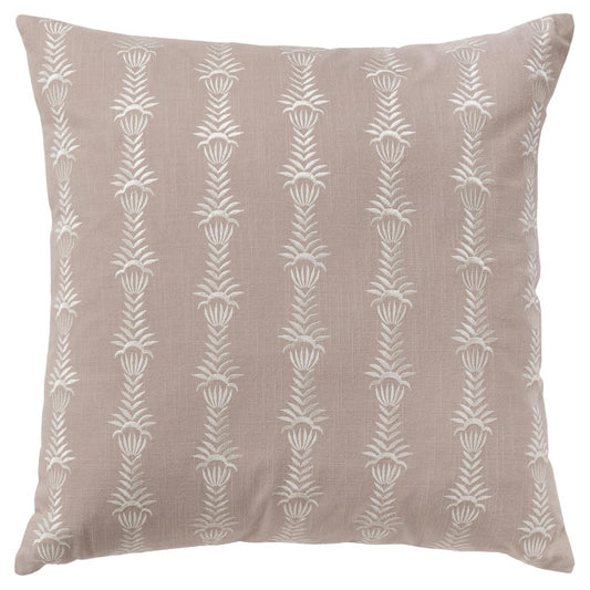 20" Pink and White Cotton Throw Pillow With Embroidery