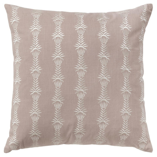 20" Pink and White Cotton Throw Pillow With Embroidery