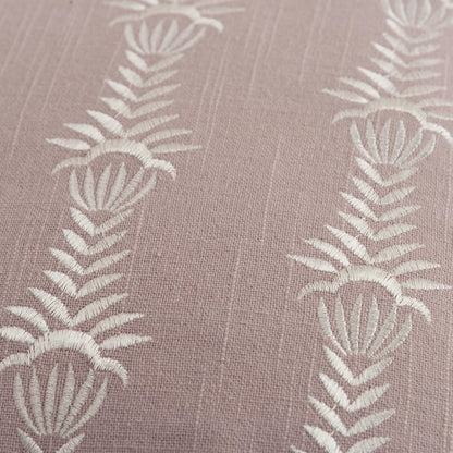 20" Pink and White Cotton Throw Pillow With Embroidery