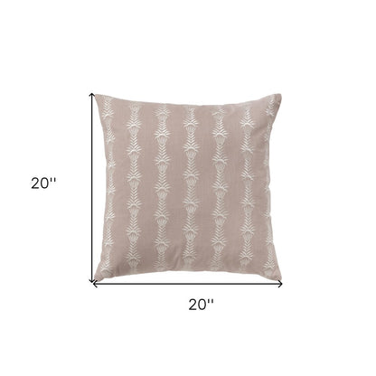 20" Pink and White Cotton Throw Pillow With Embroidery