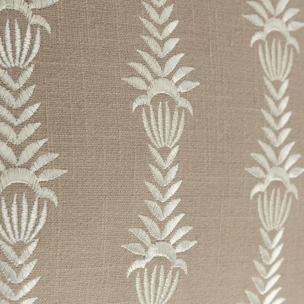 20" Taupe and White Cotton Throw Pillow With Embroidery