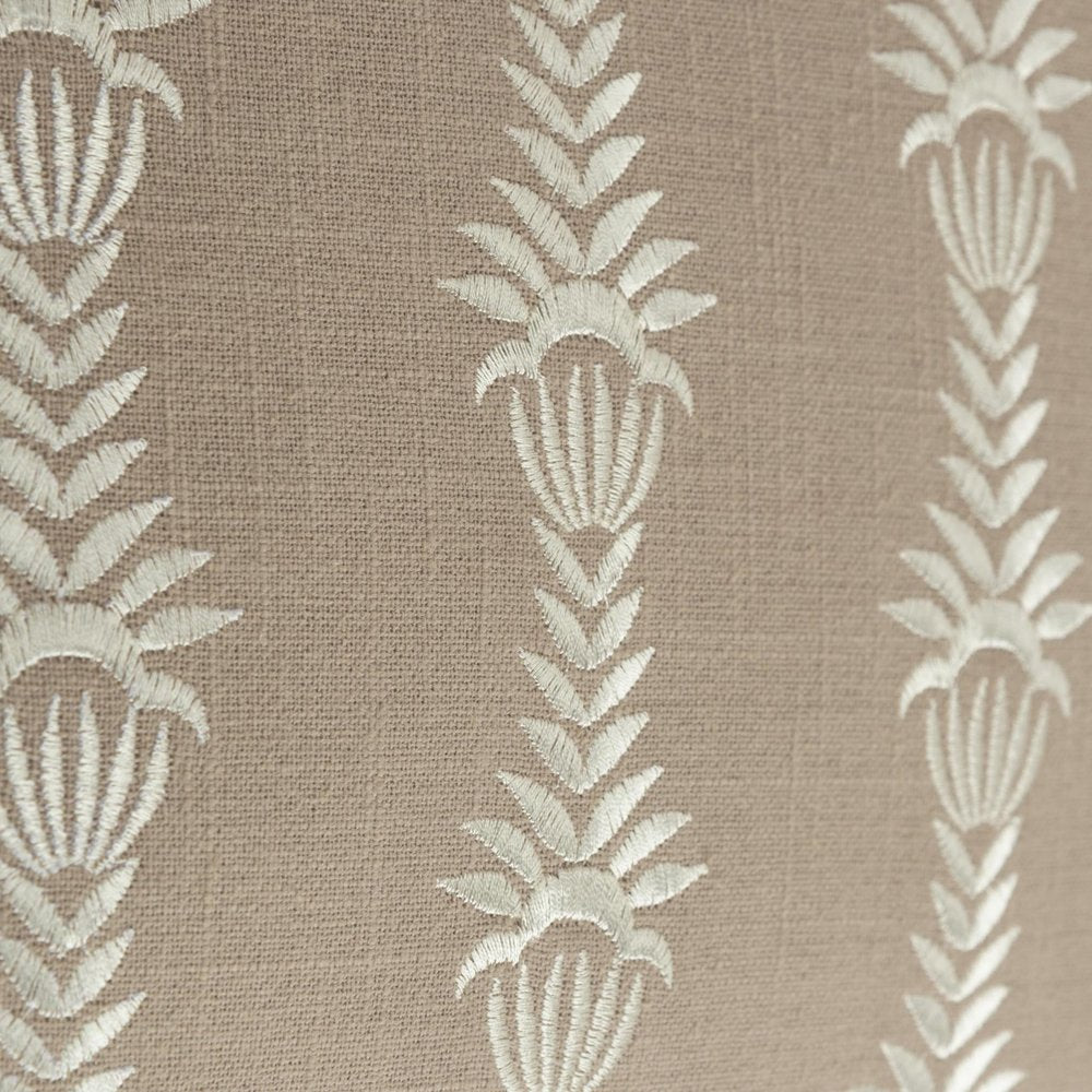 20" Taupe and White Cotton Throw Pillow With Embroidery