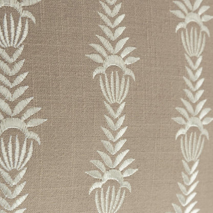 20" Taupe and White Cotton Throw Pillow With Embroidery