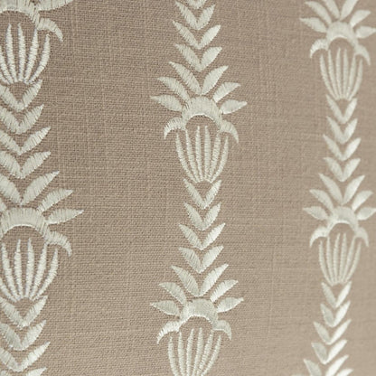 20" Taupe and White Cotton Throw Pillow With Embroidery
