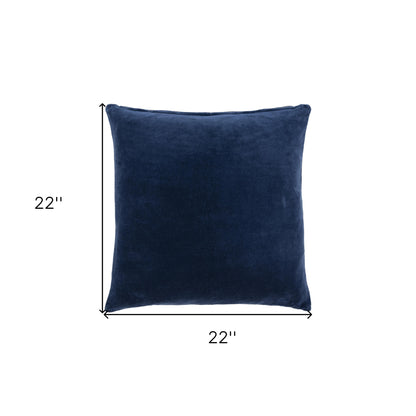 22" Blue Cotton Blend Throw Pillow