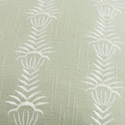 20" Green and White Cotton Throw Pillow With Embroidery