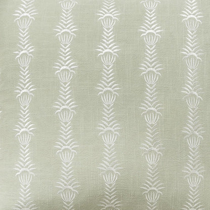 20" Green and White Cotton Throw Pillow With Embroidery