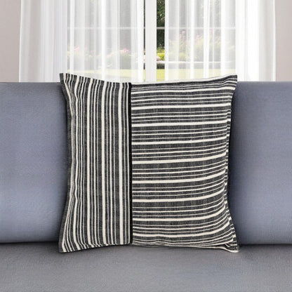 20" Black and White Cotton Pillow With Embroidery Edges