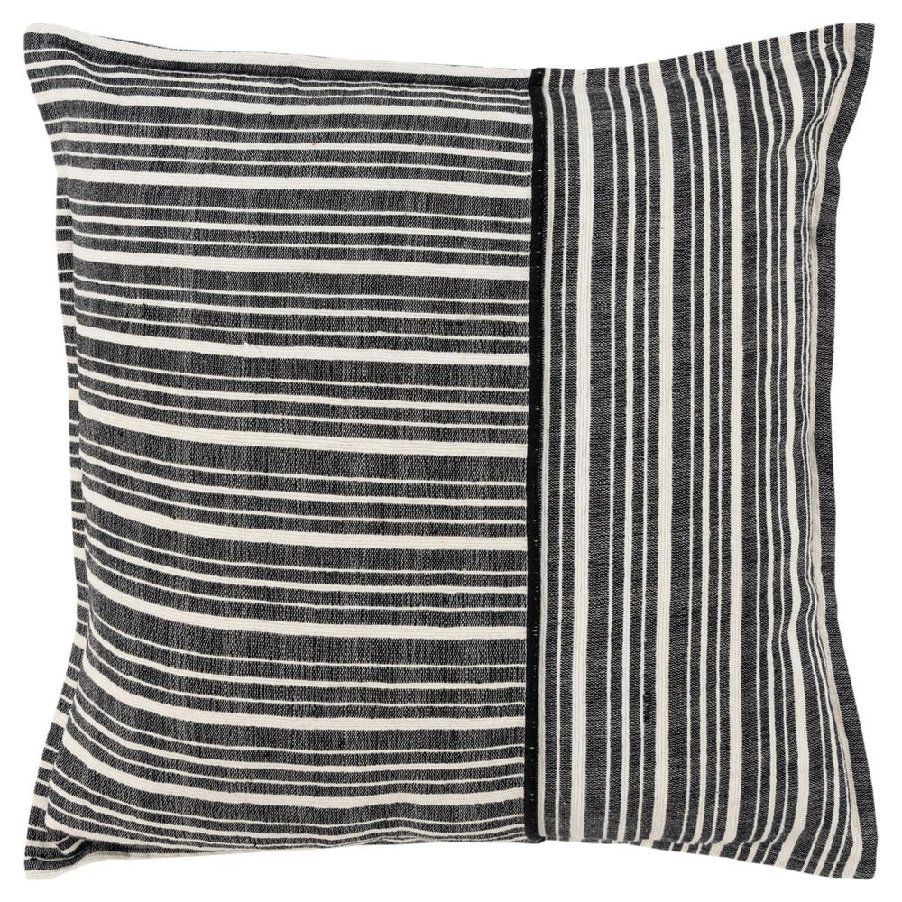 20" Black and White Cotton Pillow With Embroidery Edges