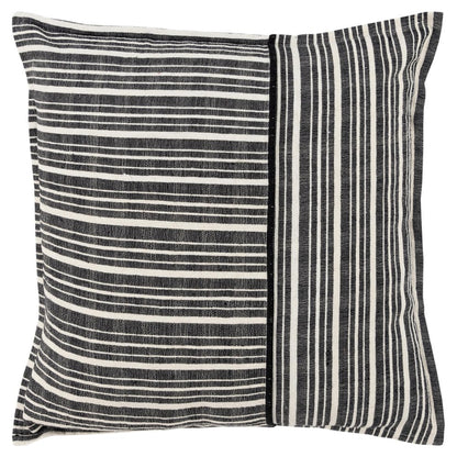 20" Black and White Cotton Pillow With Embroidery Edges