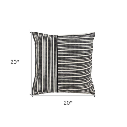 20" Black and White Cotton Pillow With Embroidery Edges