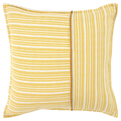 20" Yellow and White Cotton Pillow With Embroidery Edges